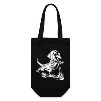 Dackel auf dem Tretroller – Vintage-Stil - Geschenkbeutel für Flaschen - Schwarz - Vorne