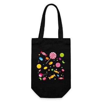 Eine Menge Süßigkeiten,Bonbons,Lollis und Kaugummi - Geschenkbeutel für Flaschen - Schwarz - Vorne