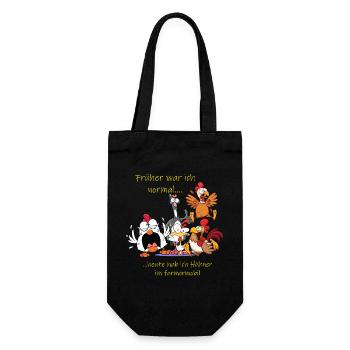 Früher war ich normal ---- Hühnershirt - Geschenkbeutel für Flaschen - Schwarz - Vorne
