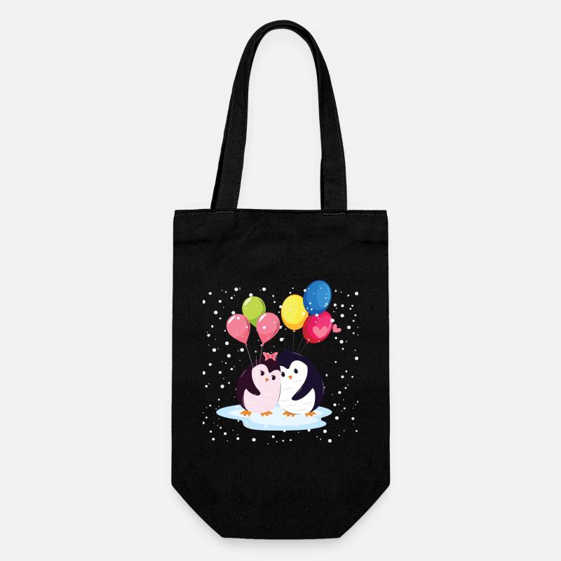 Pinguine mit Luftballons - Geschenkbeutel für Flaschen - Schwarz