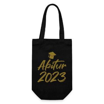 Abschluss Abitur 2023 Hut Pinselschrift - Geschenkbeutel für Flaschen - Schwarz - Vorne