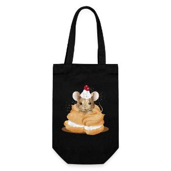 Mouse with icing in the middle of cream puffs - Gift Bag for Bottles - black - Front