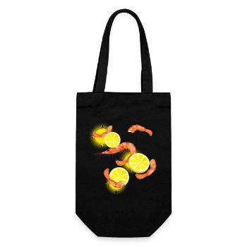 Garnelen oder Shrimps mit Zitronen Scheiben - Geschenkbeutel für Flaschen - Schwarz - Vorne