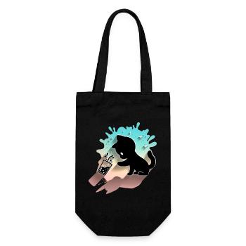 Kawaii Katze mit Bubble Tea Cute Sweet Kitty - Geschenkbeutel für Flaschen - Schwarz - Vorne