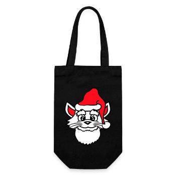 Chat du Père Noël Tête de chapeau de Noël d’hiver - Sac à bouteille - noir - Devant