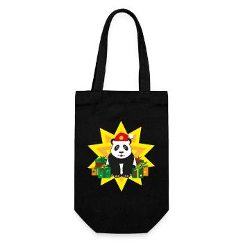 Panda mit Weihnachtsmütze und Stern. - Geschenkbeutel für Flaschen - Schwarz - Vorne