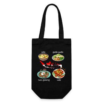 Indonesische Gerichte: Soto, Gado Gado, Nasi goren - Geschenkbeutel für Flaschen - Schwarz - Vorne