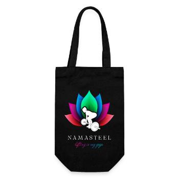 NAMASTEEL: Lifting is my Yoga! - Geschenkbeutel für Flaschen - Schwarz - Vorne