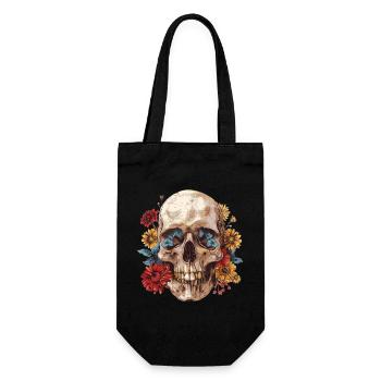 Crâne, crâne avec des fleurs - Sac à bouteille - noir - Devant