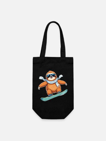 Snowboard Faultier Winter Cool Lustig Cartoon - Geschenkbeutel für Flaschen - Schwarz
