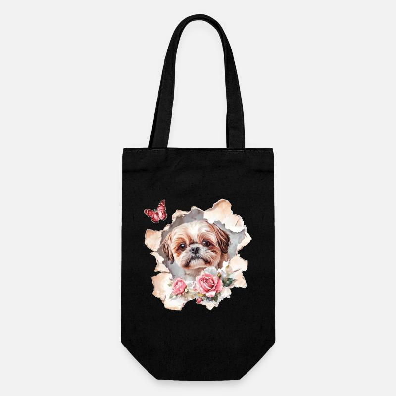 Shih Tzu with Butterfly - Gift Bag for Bottles - black
