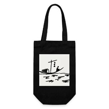 Nachtboot am Fluss - Geschenkbeutel für Flaschen - Schwarz - Vorne