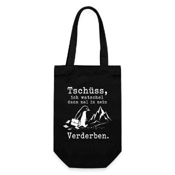 Pinguin flüchtet in die kalten Berge - Geschenkbeutel für Flaschen - Schwarz - Vorne