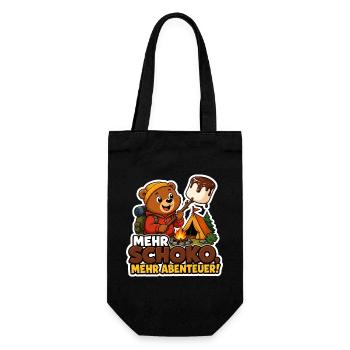 Comic Bär mit Schoko Abenteuer am Lagerfeuer - Geschenkbeutel für Flaschen - Schwarz - Vorne
