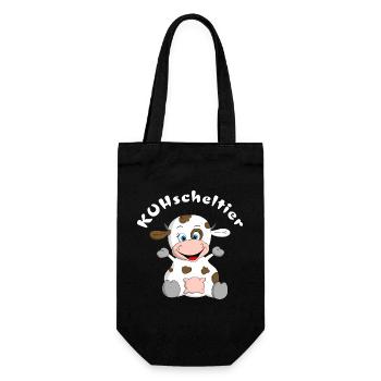 Cuddly toy cow = KUHscheltier - Gift Bag for Bottles - black - Front