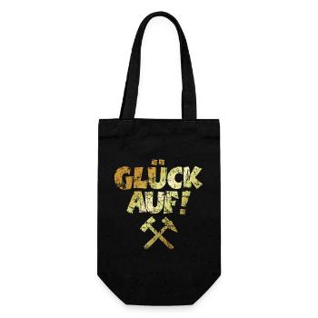 Glück auf mit Schlägel und Eisen Vintage/Goldgelb - Geschenkbeutel für Flaschen - Schwarz - Vorne