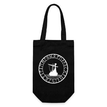 Weißer Wikinger Drakkar und Kompass - Geschenkbeutel für Flaschen - Schwarz - Vorne