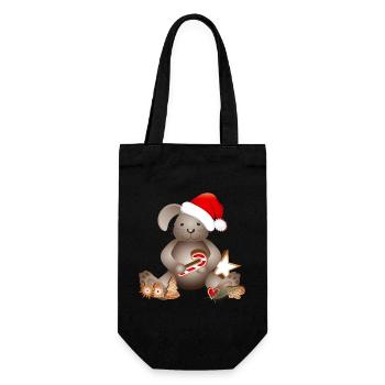 goldiger Hase für Weihnachten mit Weihnachtsmütze - Geschenkbeutel für Flaschen - Schwarz - Vorne