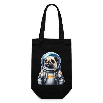 Mops Hund im Raumanzug Lustige Geschenkidee - Geschenkbeutel für Flaschen - Schwarz - Vorne