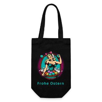 Frohe Ostern - Frau Hase Osterhase Osterei Pop Art - Geschenkbeutel für Flaschen - Schwarz - Vorne