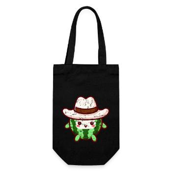 Mignon melon d’eau avec chapeau de cow-boy dans le style kawaii - Sac à bouteille - noir - Devant