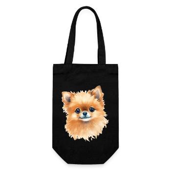 Miniature Spitz Watercolor Drawing - Gift Bag for Bottles - black - Front