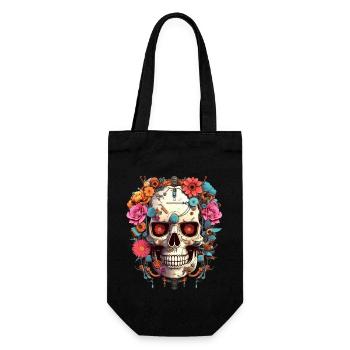 Cyborg Totenkopf Roboter Androide Sugar Skull - Geschenkbeutel für Flaschen - Schwarz - Vorne