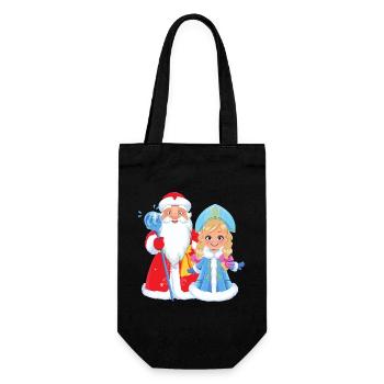 Ded Moroz Snegurotschka russischer Weihnachtsmann - Geschenkbeutel für Flaschen - Schwarz - Vorne