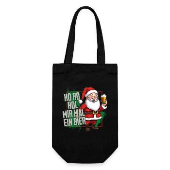 Weihnachtsmann Ho Ho Hol Mir Mal Ein Bier Lustig - Geschenkbeutel für Flaschen - Schwarz - Vorne