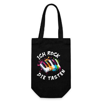 Musik Klavier "Ich rock die Tasten" Farbspritzer - Geschenkbeutel für Flaschen - Schwarz - Vorne