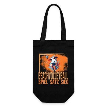 Spiel - Satz - Sieg - Beachvolleyball - Geschenkbeutel für Flaschen - Schwarz - Vorne