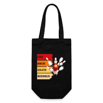 Essen - Bowling - Schlafen - Wiederholen - Geschenkbeutel für Flaschen - Schwarz - Vorne
