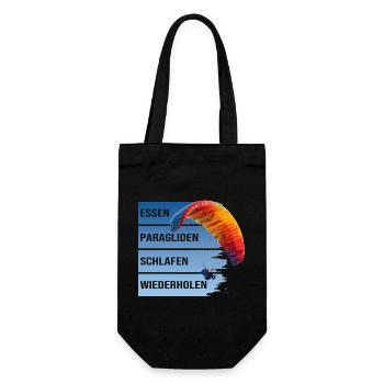 Essen - Paragliden - Schlafen - Wiederholen - Geschenkbeutel für Flaschen - Schwarz - Vorne