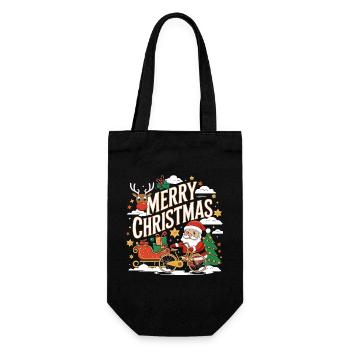 Merry Christmas Reindeer and Santa Scene - Gift Bag for Bottles - black - Front