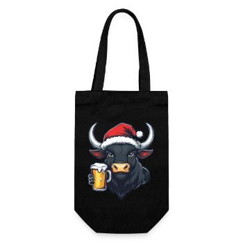 Stier Weihnachten Bier - Geschenkbeutel für Flaschen - Schwarz - Vorne