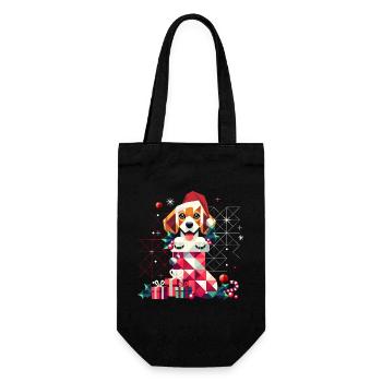 Santa Beagle im farbenfrohen Weihnachtsstrumpf - Geschenkbeutel für Flaschen - Schwarz - Vorne