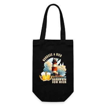 Nordsee und Bier, darum bin ich hier - Geschenkbeutel für Flaschen - Schwarz - Vorne