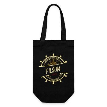 Mein Herz schlägt Wellen - Pilsum - Geschenkbeutel für Flaschen - Schwarz - Vorne