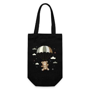Bear with Parachute – Playful Animal Illustration - Gift Bag for Bottles - black - Front