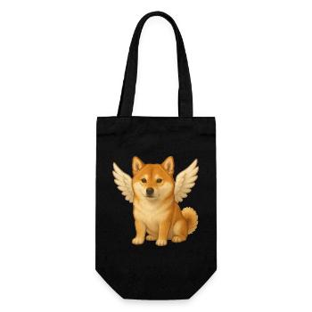 Süßer Shiba Inu Engel Cartoon Zufrieden Hunde - Geschenkbeutel für Flaschen - Schwarz - Vorne