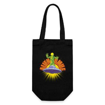 Schiff und Retro Alien - Geschenkbeutel für Flaschen - Schwarz - Vorne
