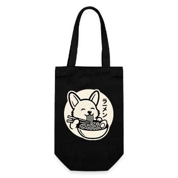 Happy Corgi Dog Eating Ramen Noodles - Gift Bag for Bottles - black - Front