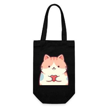 Chat animé au cœur de chaton câlin - Sac à bouteille - noir - Devant