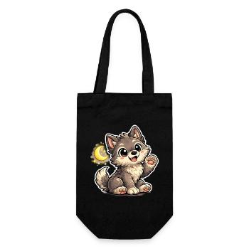 Mondnacht Wolfchen Kuschelpfote - Geschenkbeutel für Flaschen - Schwarz - Vorne