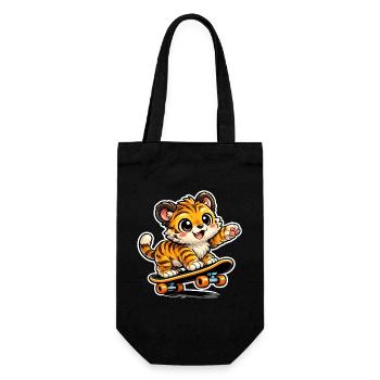 Cute Tiger Skateboard Adventure - Gift Bag for Bottles - black - Front
