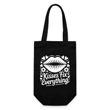 Kisses Fix Everything – Lippenmotiv - Geschenkbeutel für Flaschen - Schwarz - Vorne