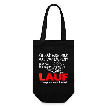 Lauf solange du noch kannst – Lustiges Comic - Geschenkbeutel für Flaschen - Schwarz - Vorne