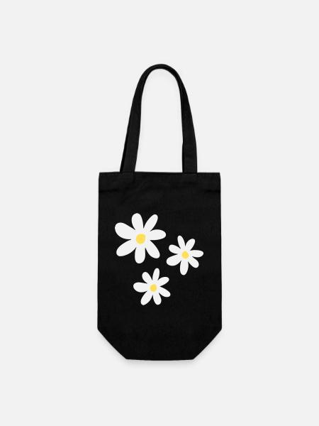 Weiße Blüten in zeitloser Eleganz - Geschenkbeutel für Flaschen - Schwarz