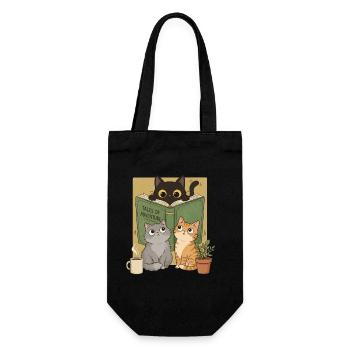 Retro Curious Reading Cats Graphic Book Lover Cat - Gift Bag for Bottles - black - Front