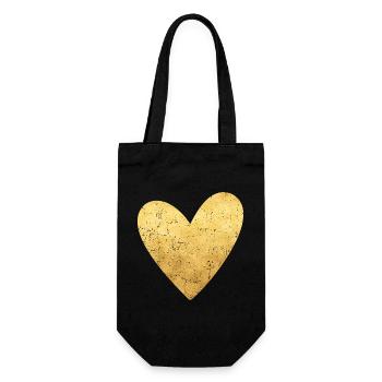 Herz gold Symbol Liebe Geschenkidee - Geschenkbeutel für Flaschen - Schwarz - Vorne